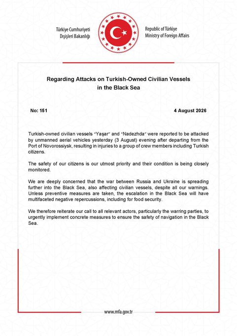 Turkey Condemns Black Sea Drone Attack