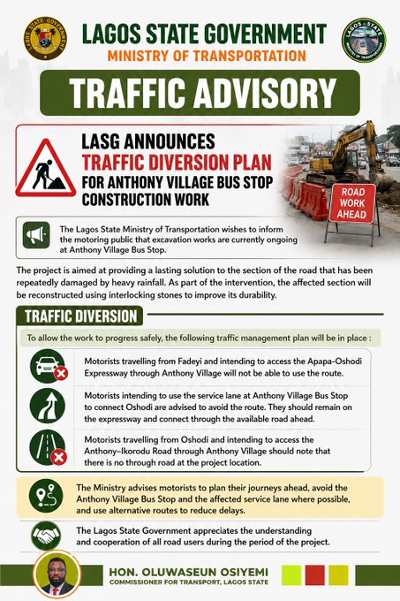 Lagos Diverts Traffic Over Anthony Village Reconstruction (News Central TV)