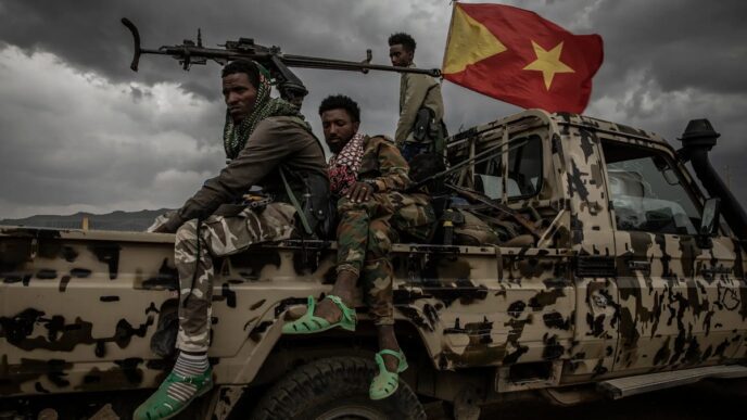 Rebel fighters outside Mekelle, the capital of the northern Ethiopian region of Tigray.