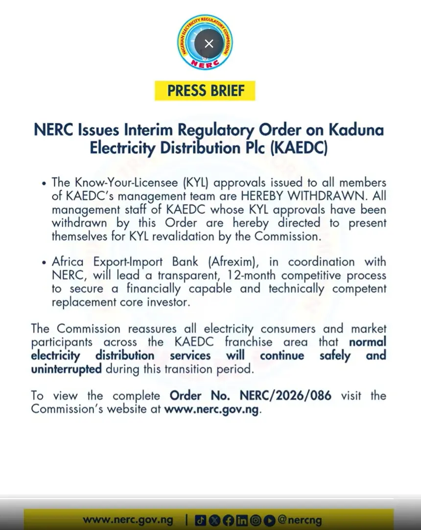 NERC Dissolves Kaduna DisCo Board Over Debt