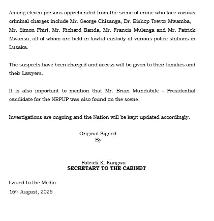 Zambia Press Statement (NewsCentral TV)