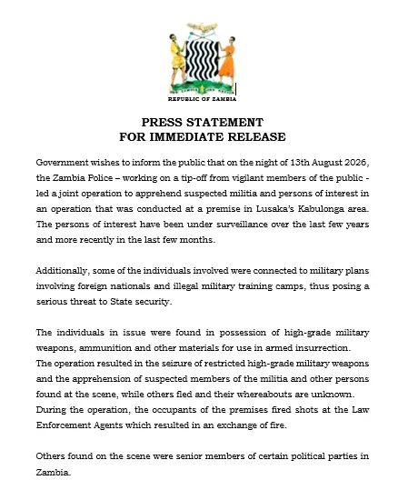 Zambia Press Statement 