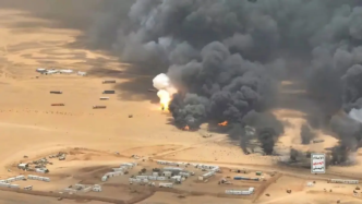 This handout image release by the Iran-backed Houthi forces on September 7, 2026, purportedly show a ballistic missile strike on trucks carrying military equipment from Saudi Arabia to the Al-Wadiah military camp in Yemen’s Hadhramaut province