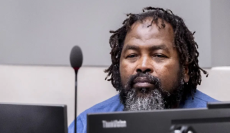 Alleged commander of the rebel coalition Seleka, notably accused of torturing detainees during civil unrest in 2013 in the Central African Republic, Mahamat Said Abdel Kani reacts at the International Criminal Court (ICC) during the verdict against him in the case in which he is accused of crimes against humanity and war crimes allegedly committed in Bangui in 2013, in the Hague on September 23, 2026.