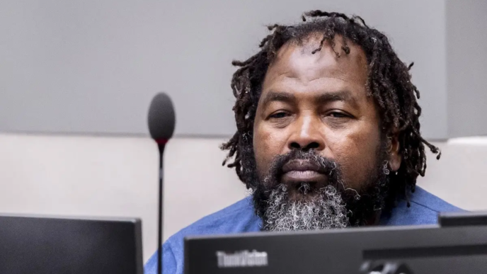 Alleged commander of the rebel coalition Seleka, notably accused of torturing detainees during civil unrest in 2013 in the Central African Republic, Mahamat Said Abdel Kani reacts at the International Criminal Court (ICC) during the verdict against him in the case in which he is accused of crimes against humanity and war crimes allegedly committed in Bangui in 2013, in the Hague on September 23, 2026.