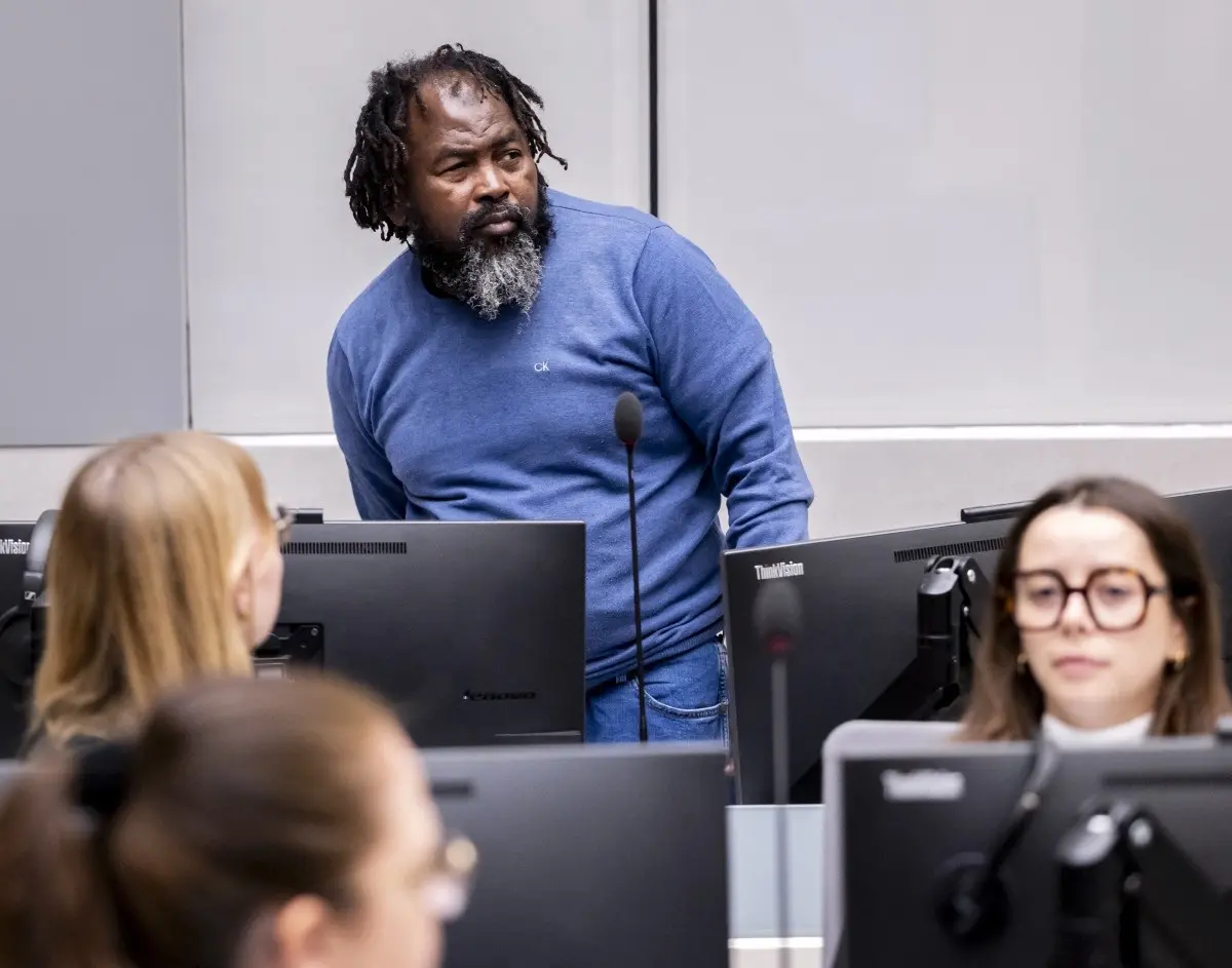 Alleged commander of the rebel coalition Seleka, notably accused of torturing detainees during civil unrest in 2013 in the Central African Republic, Mahamat Said Abdel Kani reacts at the International Criminal Court (ICC) during the verdict against him in the case in which he is accused of crimes against humanity and war crimes allegedly committed in Bangui in 2013, in the Hague on September 23, 2026.