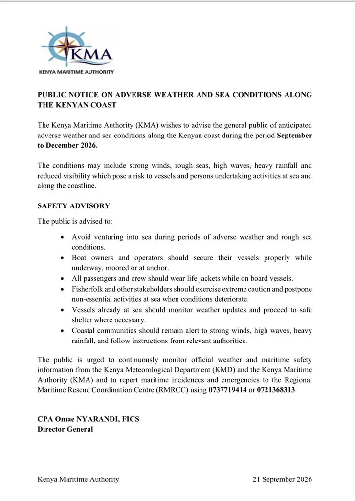 Kenya Warns Of Dangerous Coastal Conditions (News Central TV)
