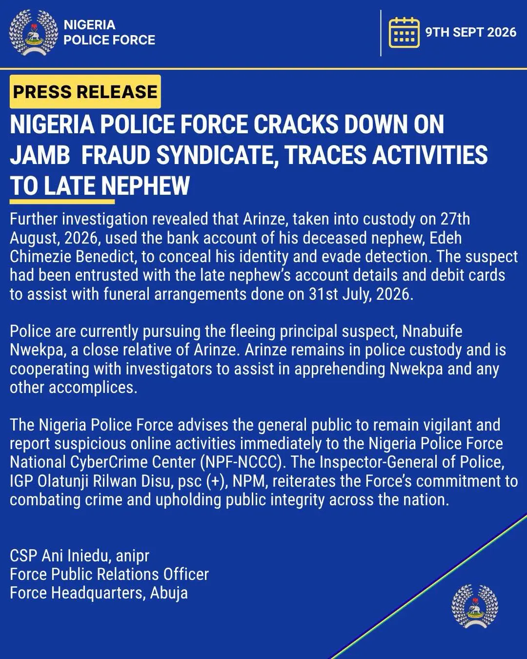Police Arrest Suspected JAMB Registrar Impersonator (News Central TV)