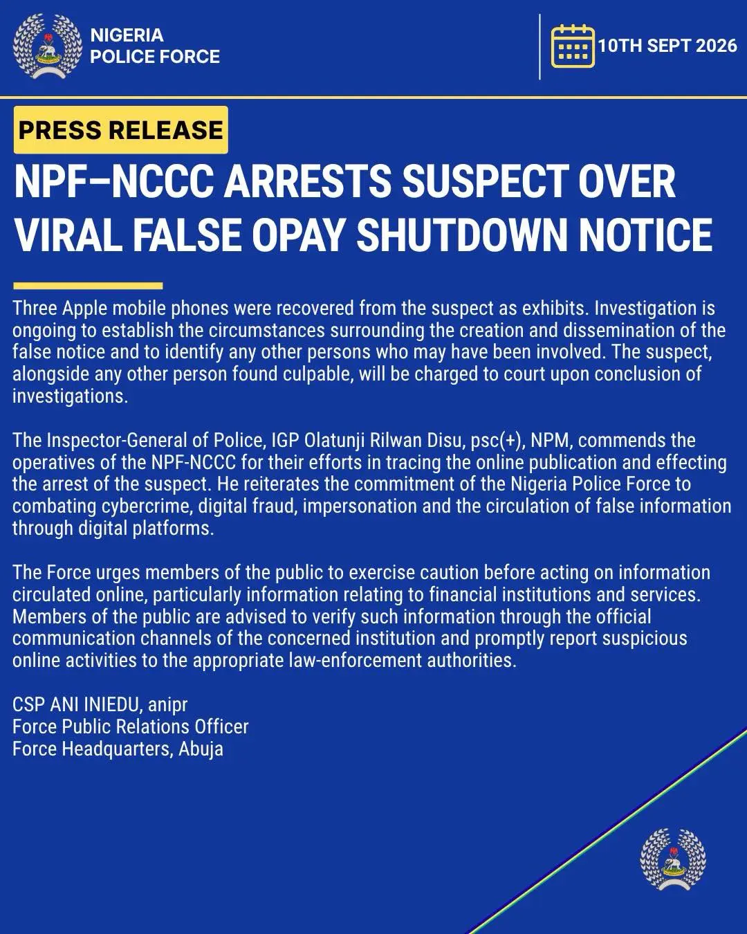 Police Arrest Woman Over Fake OPay Shutdown Notice (News Central TV).jpg2
