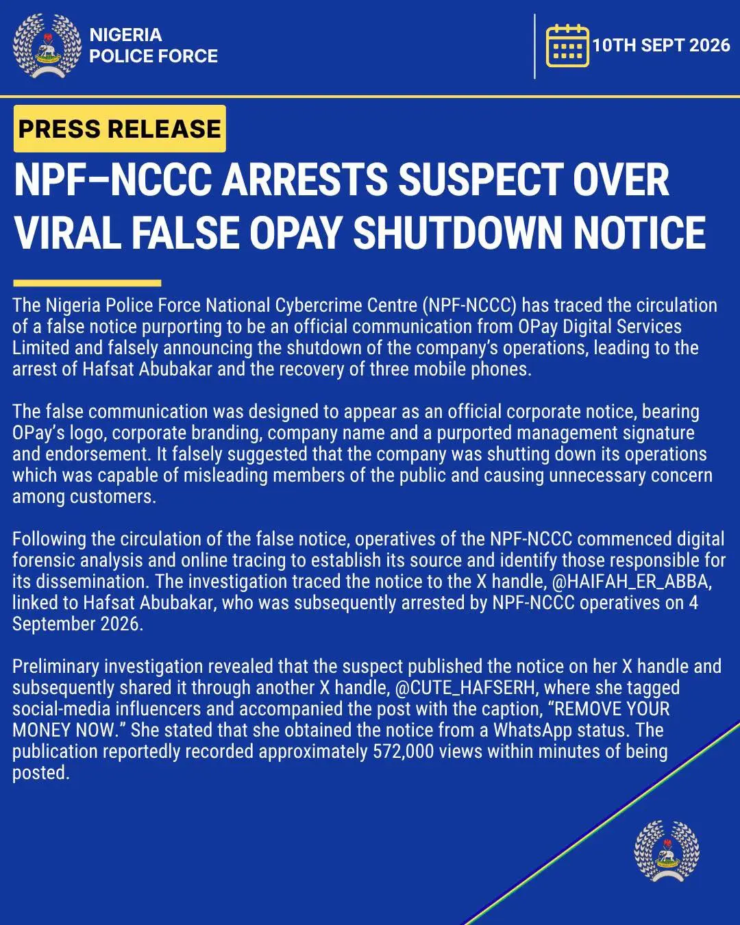 Police Arrest Woman Over Fake OPay Shutdown Notice (News Central TV)