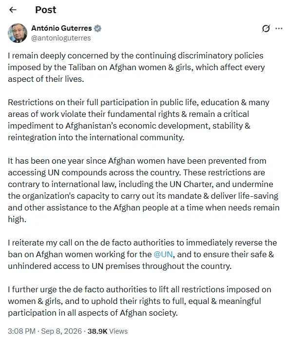 Guterres Condemns Taliban Restrictions on Afghan Women (News Central TV)
