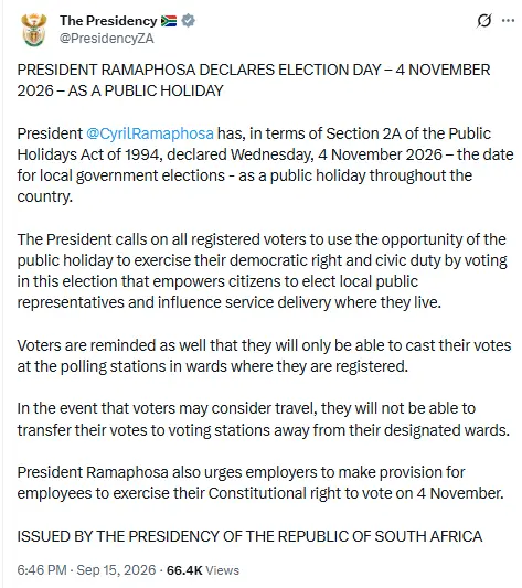 South Africa Declares November 4 Public Holiday (News Central TV)