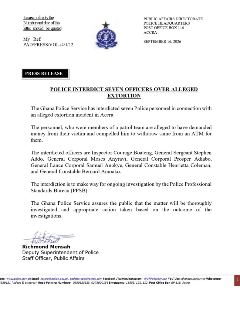 Seven Ghana Police Officers Suspended Over Extortion (News Central TV)