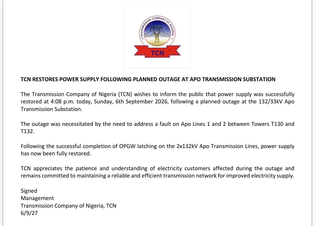 TCN Restores Power Following Apo Substation Outage (News Central TV)