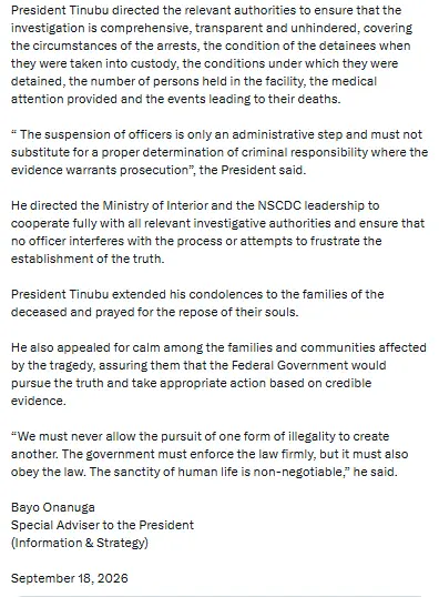 Tinubu to NSCDC (NC)