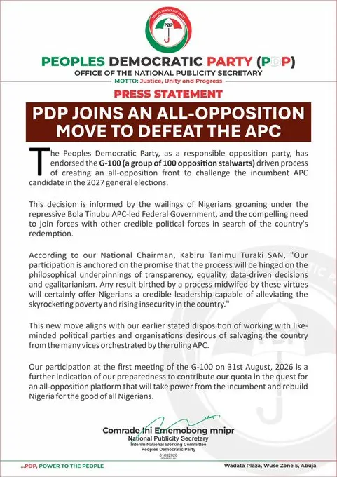 Turaki-led PDP Endorses Opposition Alliance to Challenge APC (News Central TV)
