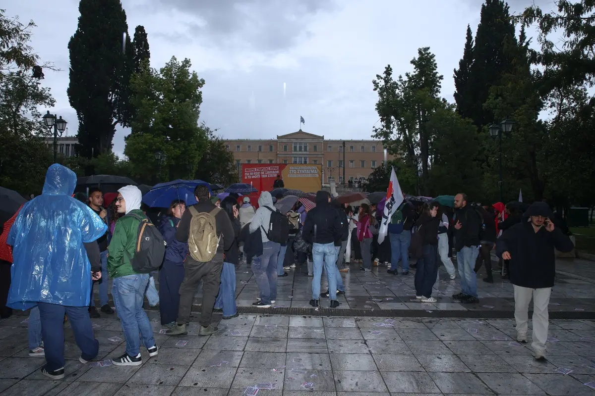 Students camp in Syntagma Square demanding action against the rising cost of studies and the housing crisis, Athens, October 13, 2026.
