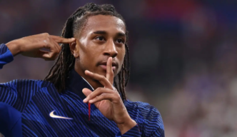 France's midfielder #11 Michael Olise celebrates after scoring his team's fourth goal during the UEFA Nations League Group A1 football match between France and Belgium at the Stade de France in Saint-Denis, north of Paris, on October 5, 2026.