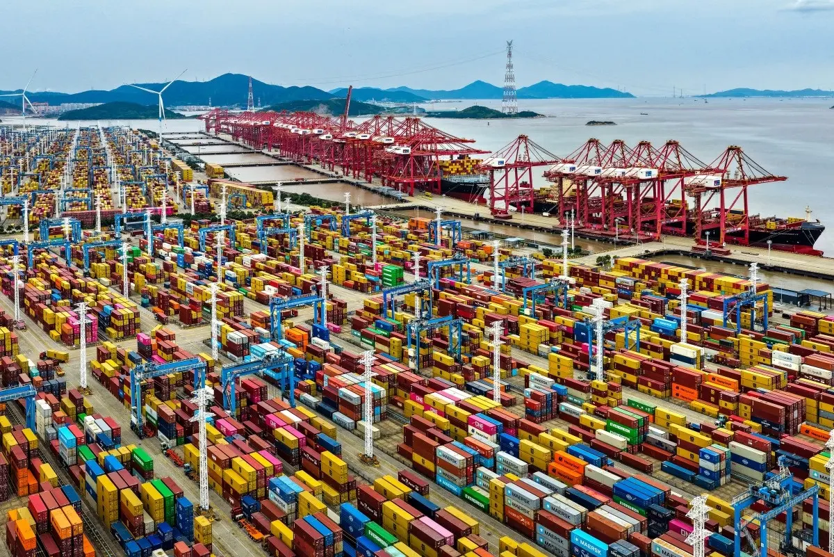 Containers are seen at the Ningbo-Zhoushan port in Ningbo, in China's eastern Zhejiang Province on October 15, 2026. 