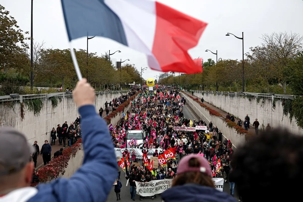 Protesters march along the Avenue Jean Zay during a demonstration "against racism, fascism and imperialism" on the sidelines of the Congress of the Far-right party Rassemblement National (RN) in Orleans, central France on October 24, 2026.Protesters march along the Avenue Jean Zay during a demonstration "against racism, fascism and imperialism" on the sidelines of the Congress of the Far-right party Rassemblement National (RN) in Orleans, central France on October 24, 2026.