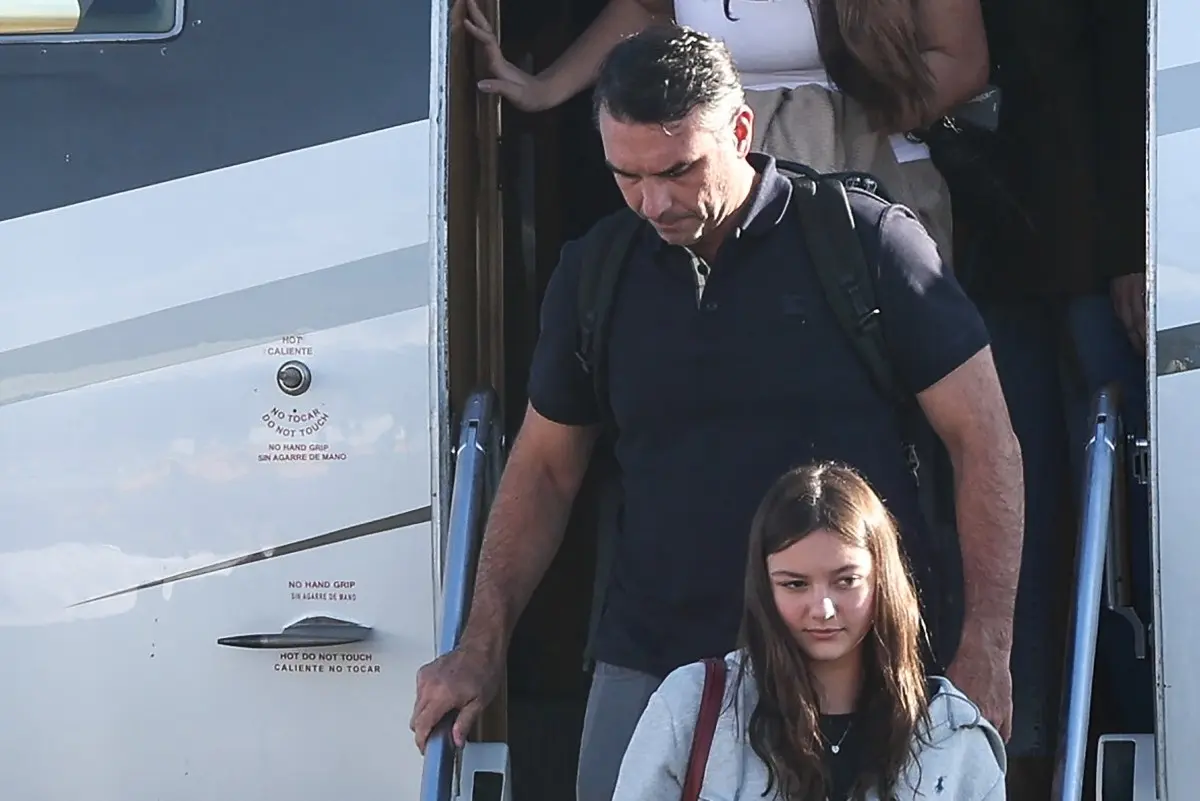 Flavio Bolsonaro steps off a plane after arriving at Opa Locka Executive Airport in Miami, Florida on October 28, 2026.