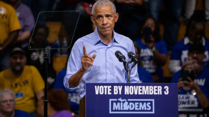 FormerPresidentBarackObamaCampaignsAlongsideMich