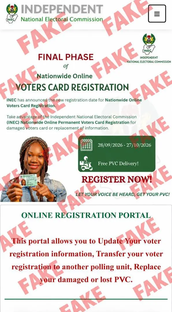 INEC Warns Against Fake Voter Registration Website