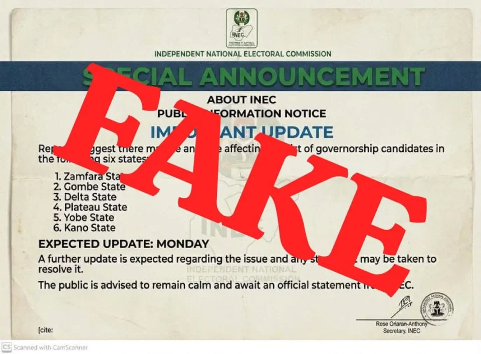 INEC Debunks Fake Governorship Candidate List 
