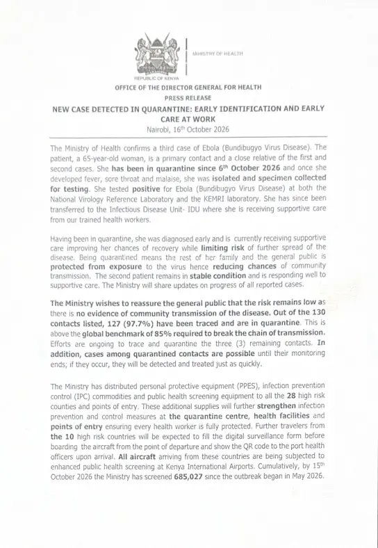Kenya Confirms Third Ebola Case