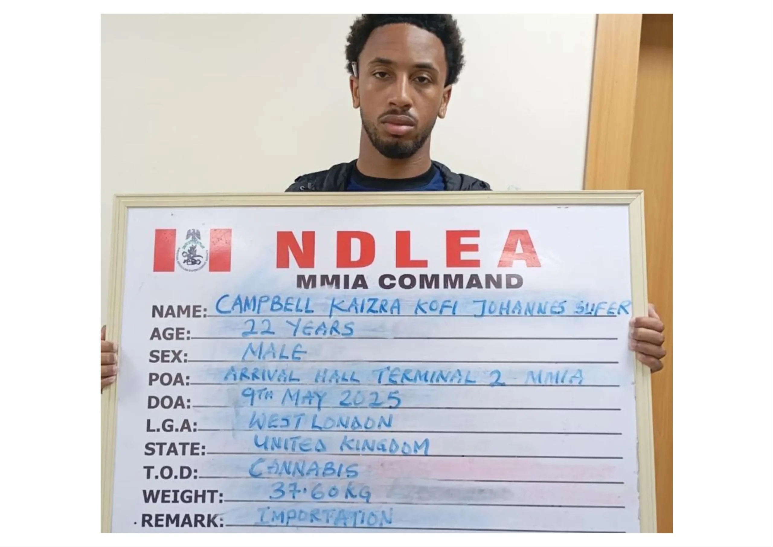 British Ex-Convict Arrested at Lagos Airport with 37kg of Cannabis