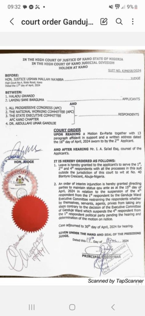 Ganduje's suspension affirmed by Kano court