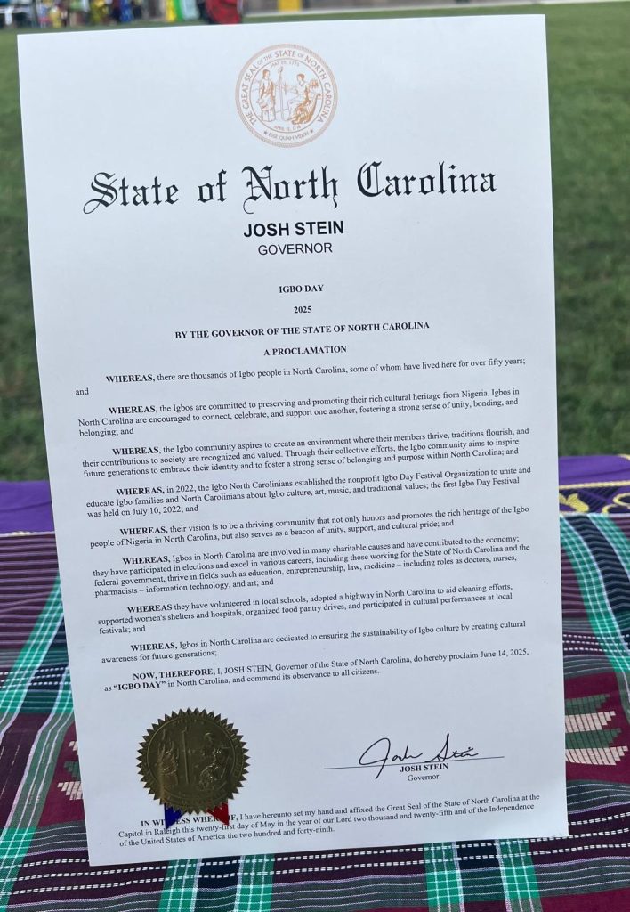 North Carolina Designates June 14 as Igbo Day