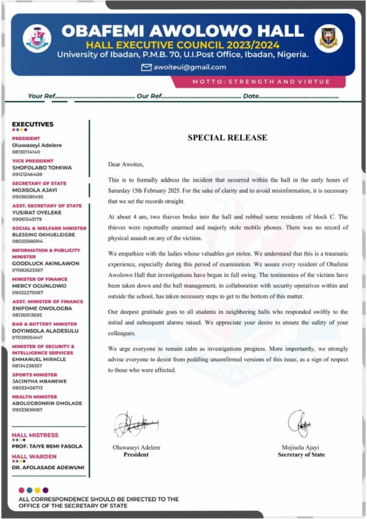 Thieves Invade UI Hostel, Steal Valuables