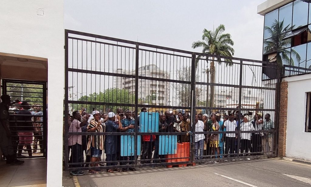 Supporters of Ousted Lagos Speaker Obasa protest at Assembly Complex